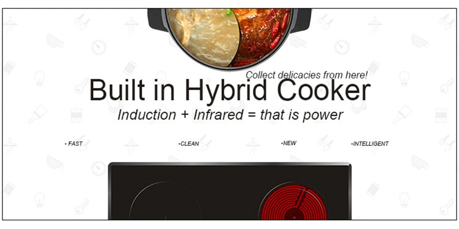 2in 1 3700W Induction+Infrared Electric Hob Built in with Ceramic Glass Top Smooth Surface