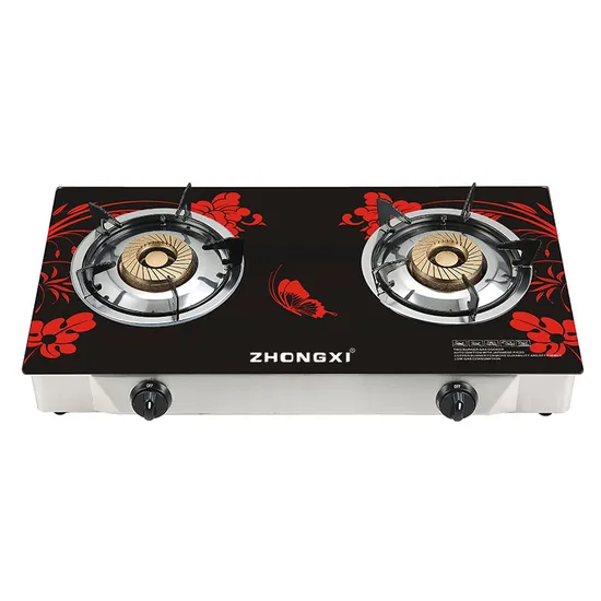 Aparato de cocina Estufa de gas con tapa de vidrio templado de dos quemadores